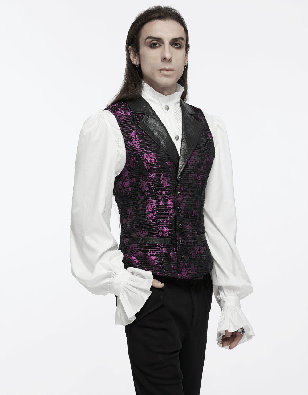 Jacquard Waistcoat with Leather Details and Gemstone Buckle