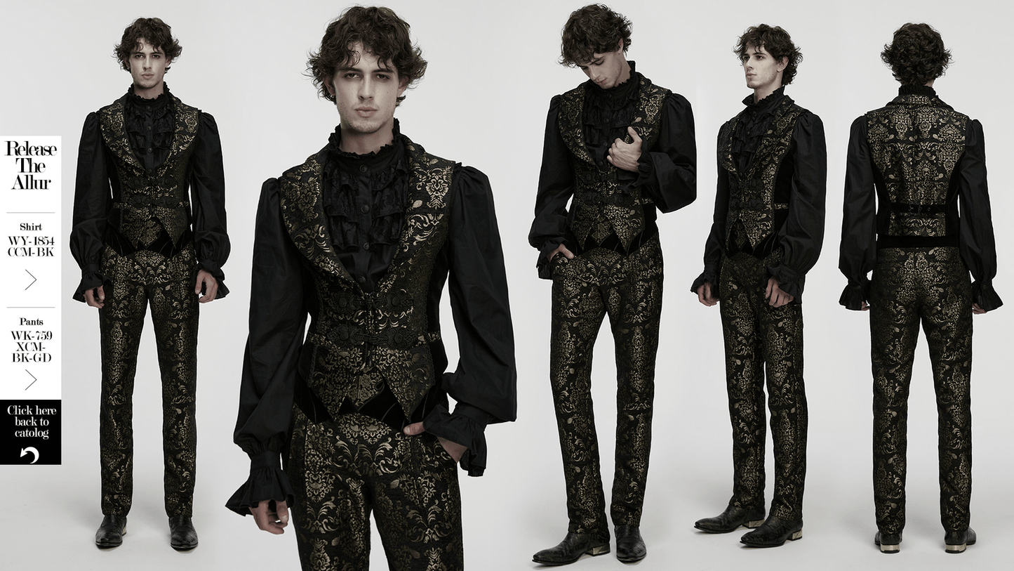 Jacquard Waistcoat with Vintage Buttons and Lace Details