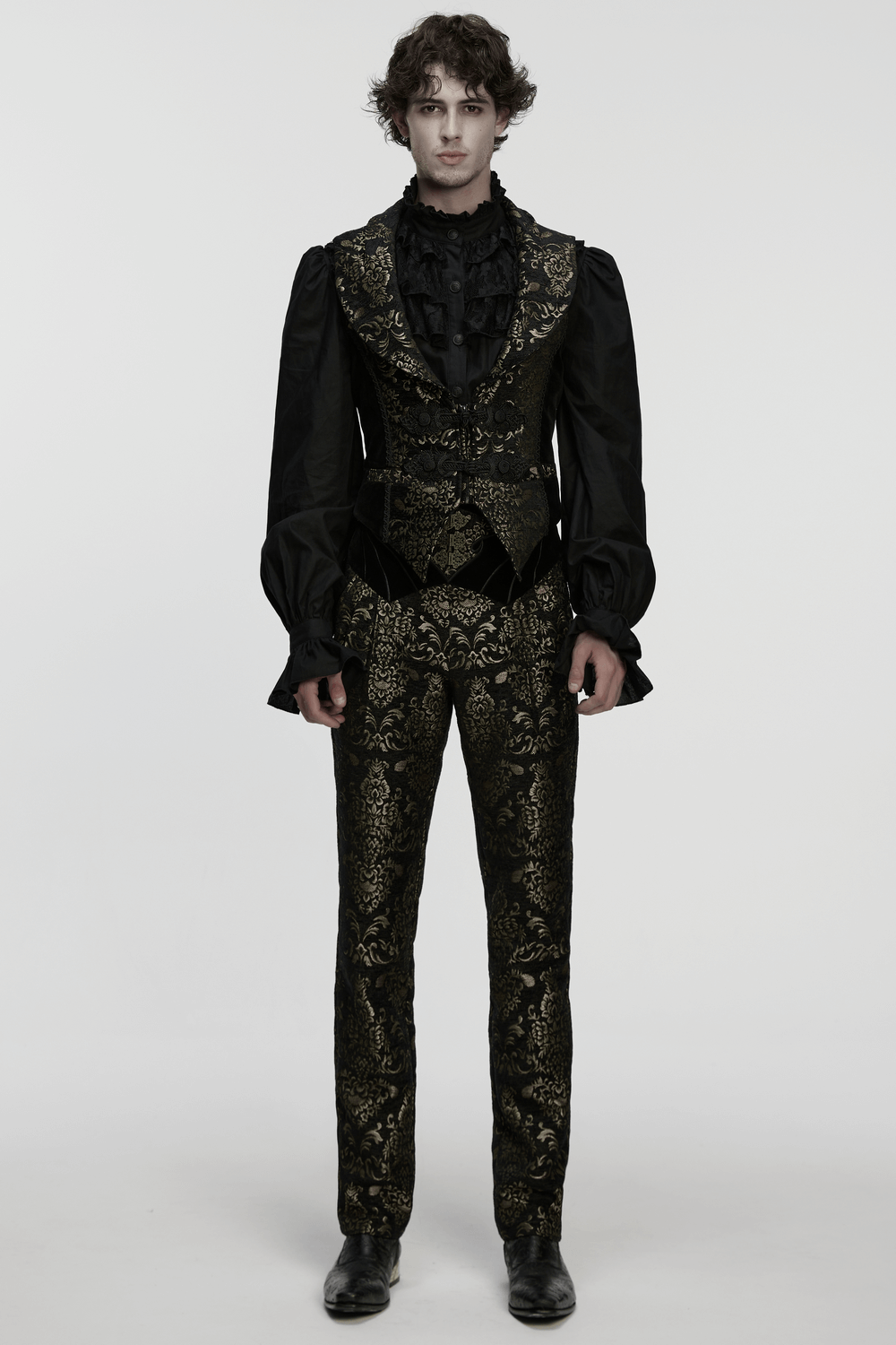 Jacquard Waistcoat with Vintage Buttons and Lace Details