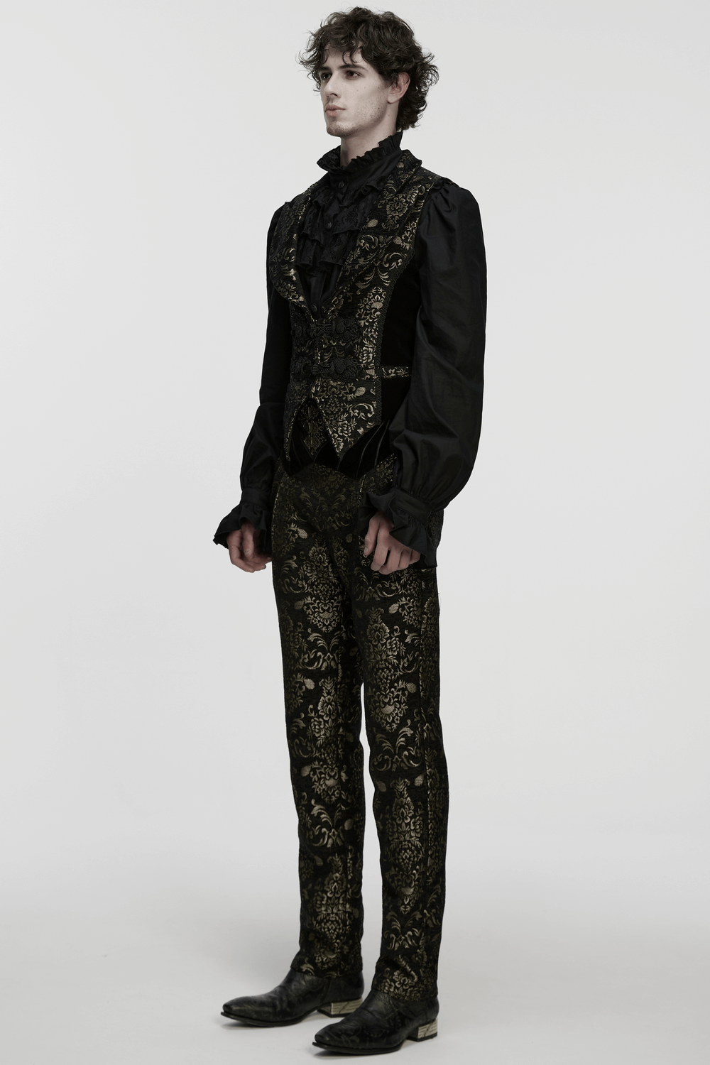 Jacquard Waistcoat with Vintage Buttons and Lace Details