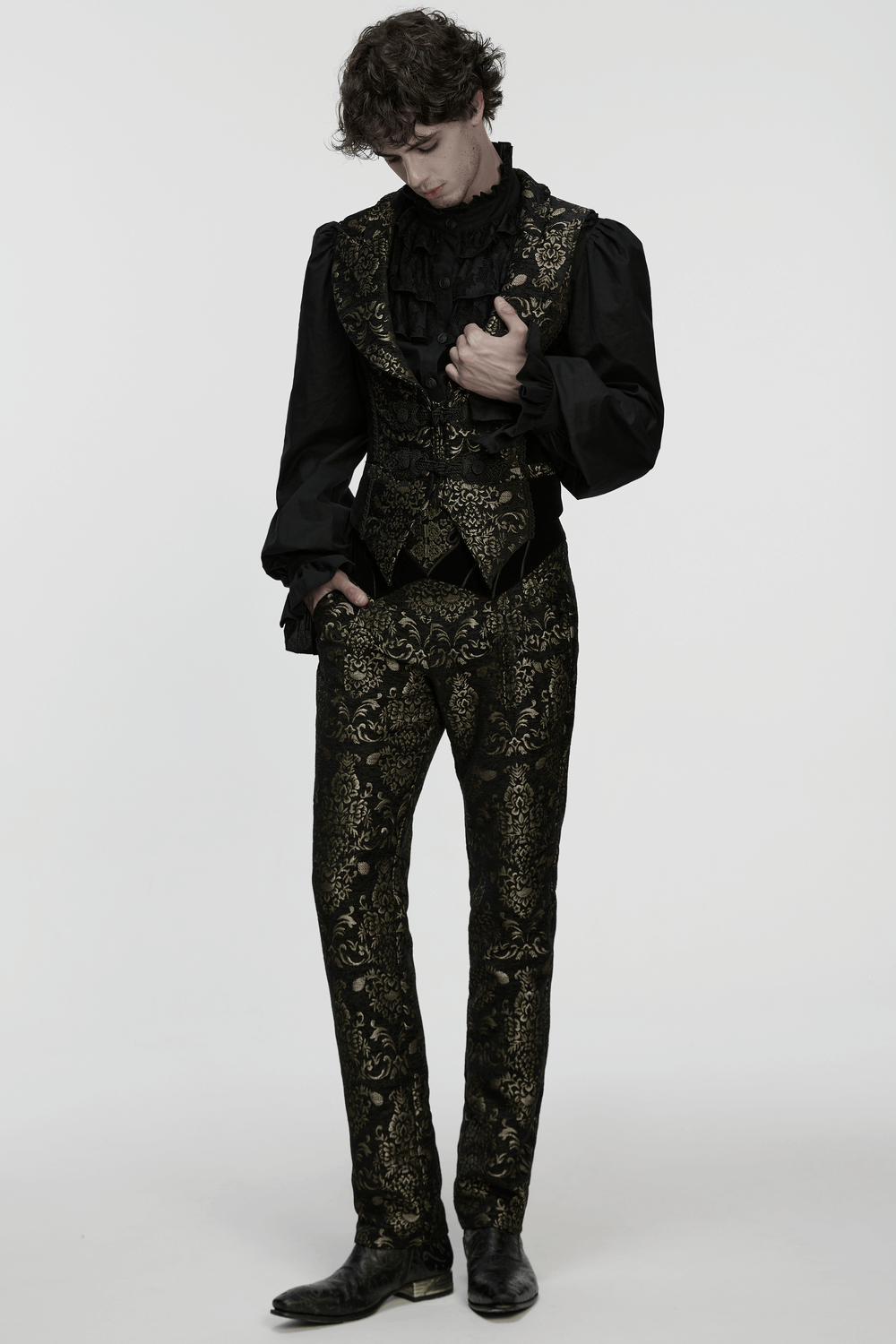 Jacquard Waistcoat with Vintage Buttons and Lace Details