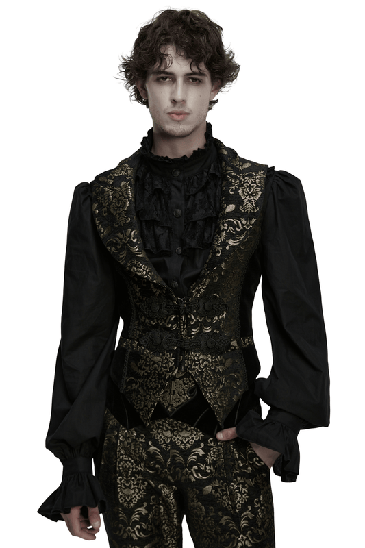 Jacquard Waistcoat with Vintage Buttons and Lace Details