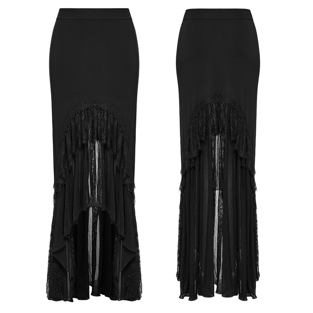 Knitted Asymmetrical Goth Skirt with Chiffon Lace