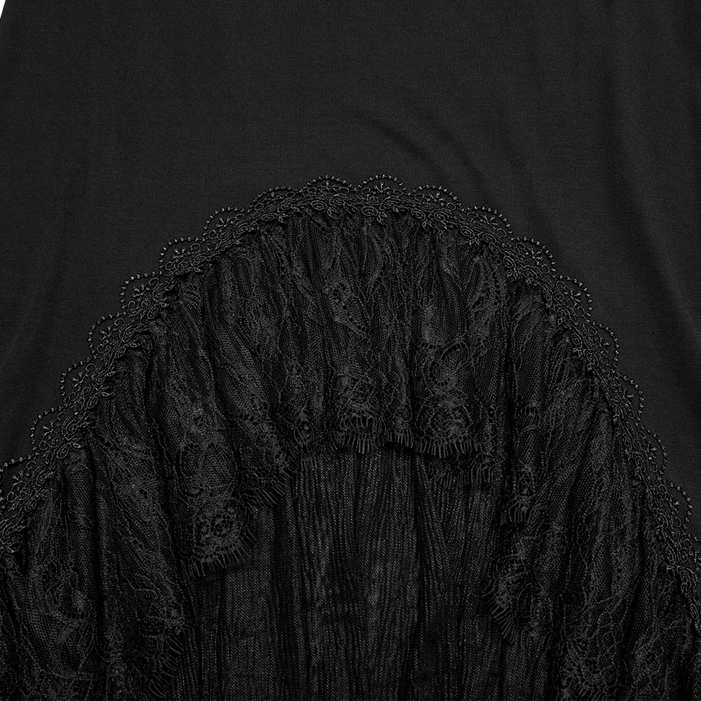 Knitted Asymmetrical Goth Skirt with Chiffon Lace