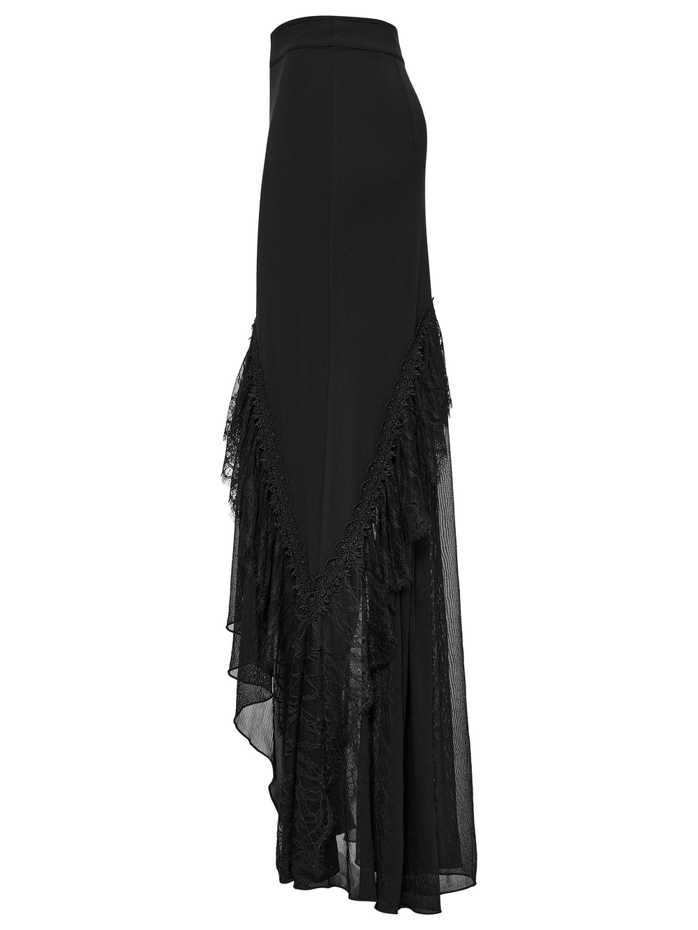 Knitted Asymmetrical Goth Skirt with Chiffon Lace