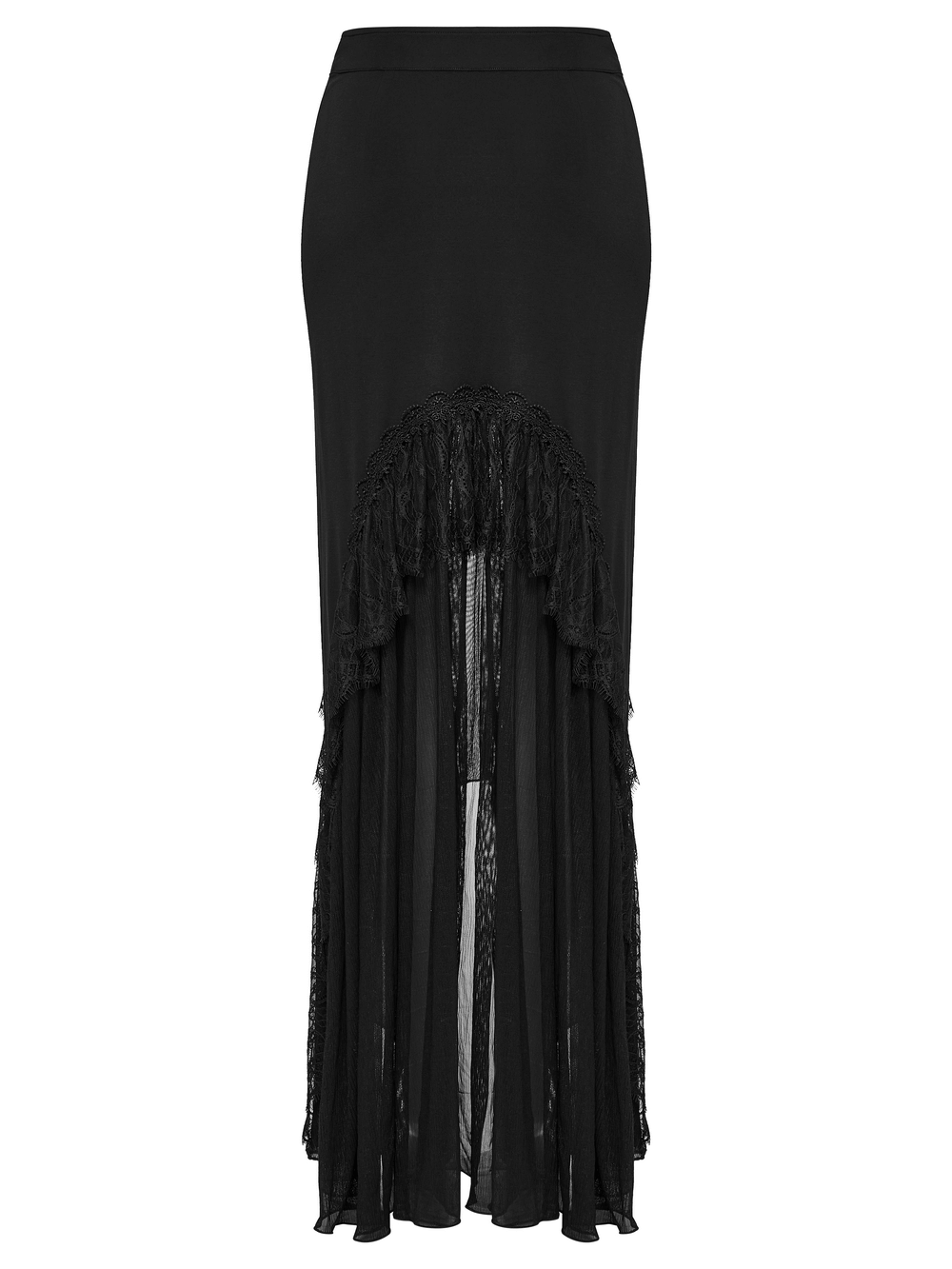 Knitted Asymmetrical Goth Skirt with Chiffon Lace