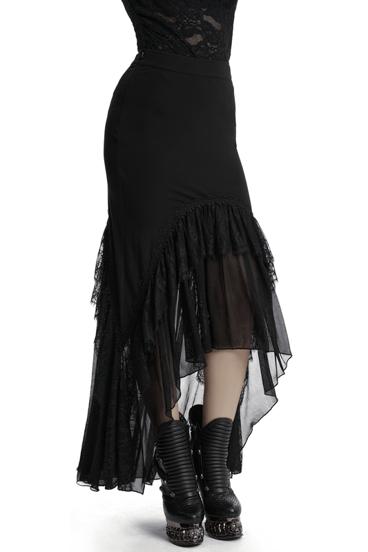 Knitted Asymmetrical Goth Skirt with Chiffon Lace