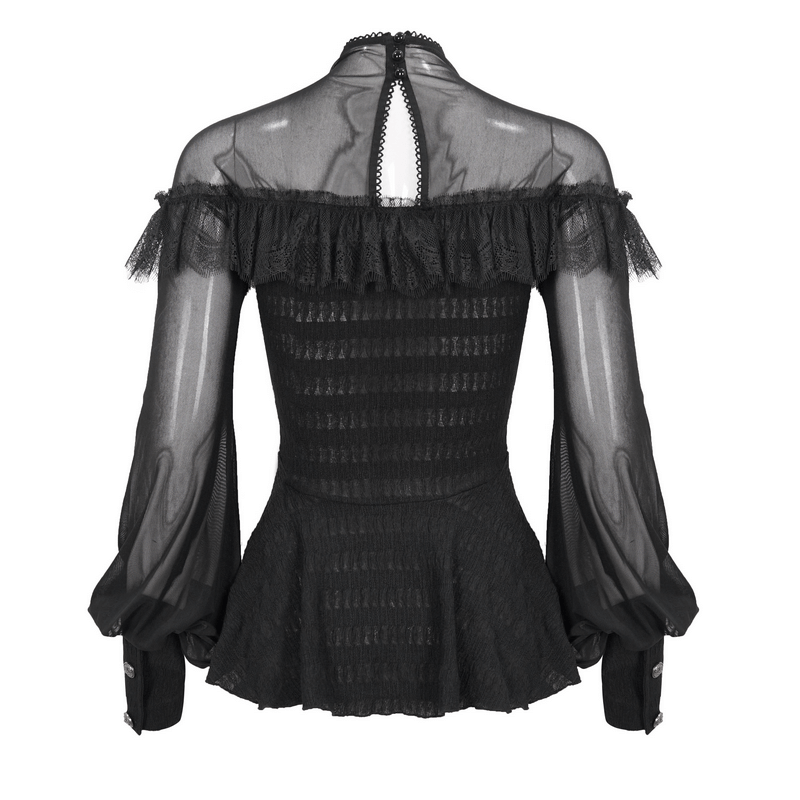Lace Applique Beading Shirt for Women / Gothic Long Transparent Sleeve Blouse