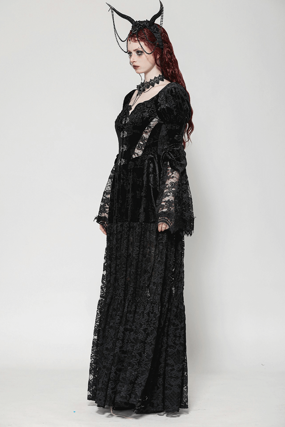 Lace Gothic Evening Long  Cape with Floral Accents