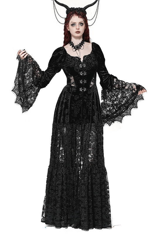 Lace Gothic Evening Long  Cape with Floral Accents