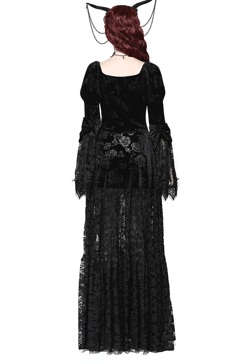 Lace Gothic Evening Long  Cape with Floral Accents