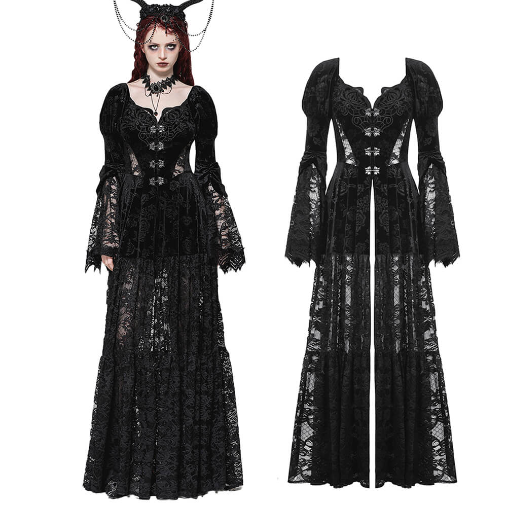 Lace Gothic Evening Long  Cape with Floral Accents