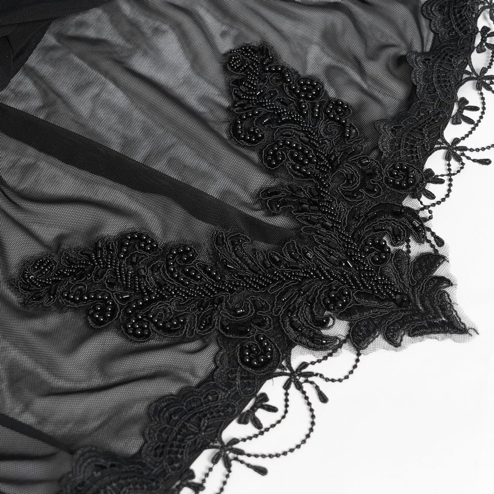 Lace Gothic Hooded Cape with Roses and Feather Detailing