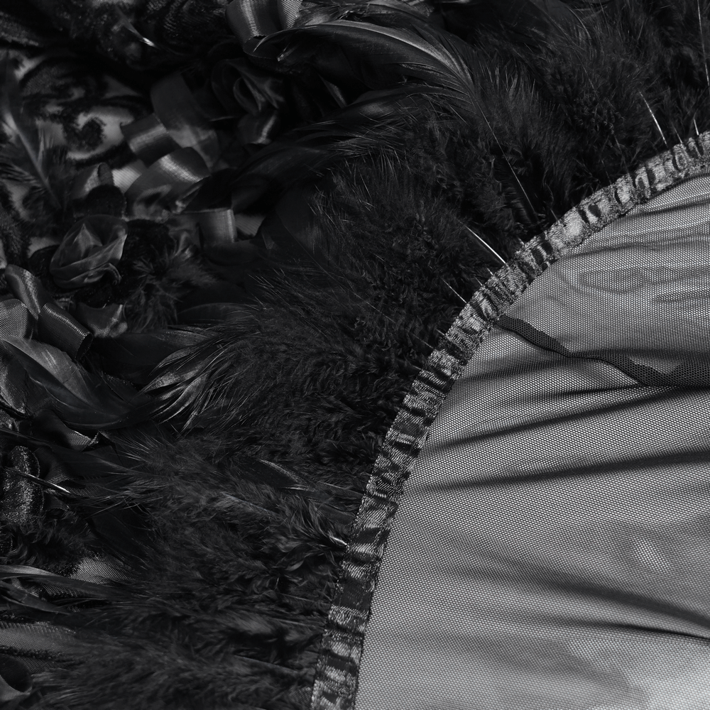 Lace Gothic Hooded Cape with Roses and Feather Detailing