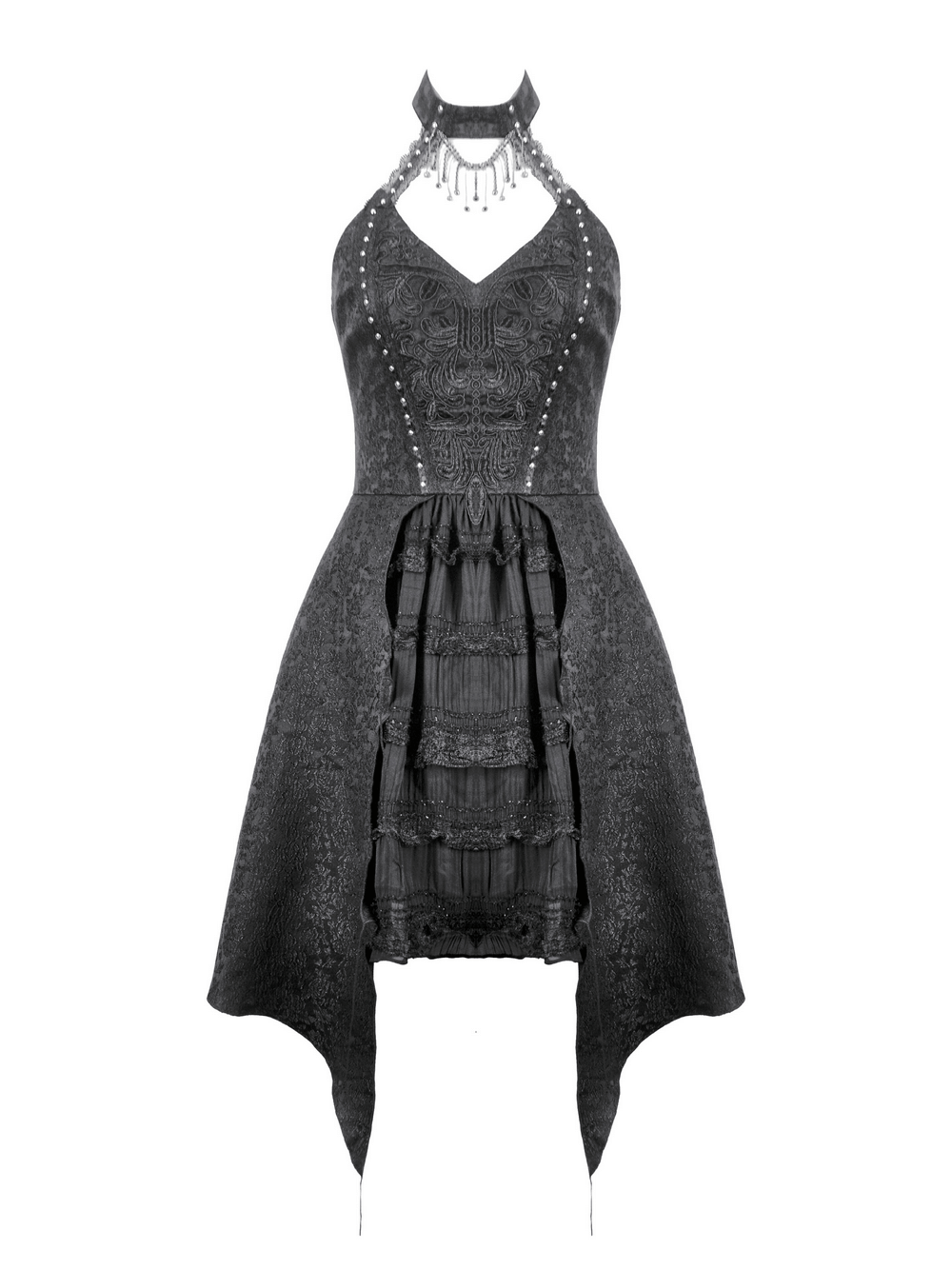 Lace Halter Corset Dress with Choker and Asymmetrical Hem