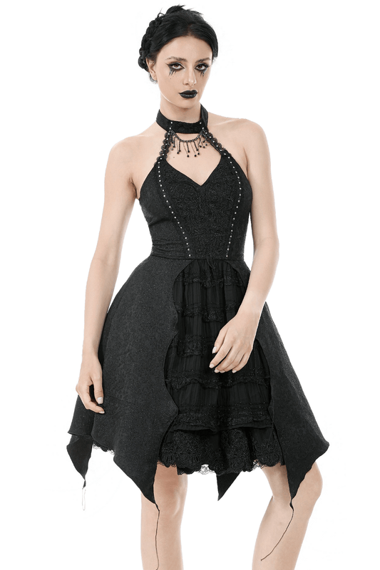 Lace Halter Corset Dress with Choker and Asymmetrical Hem