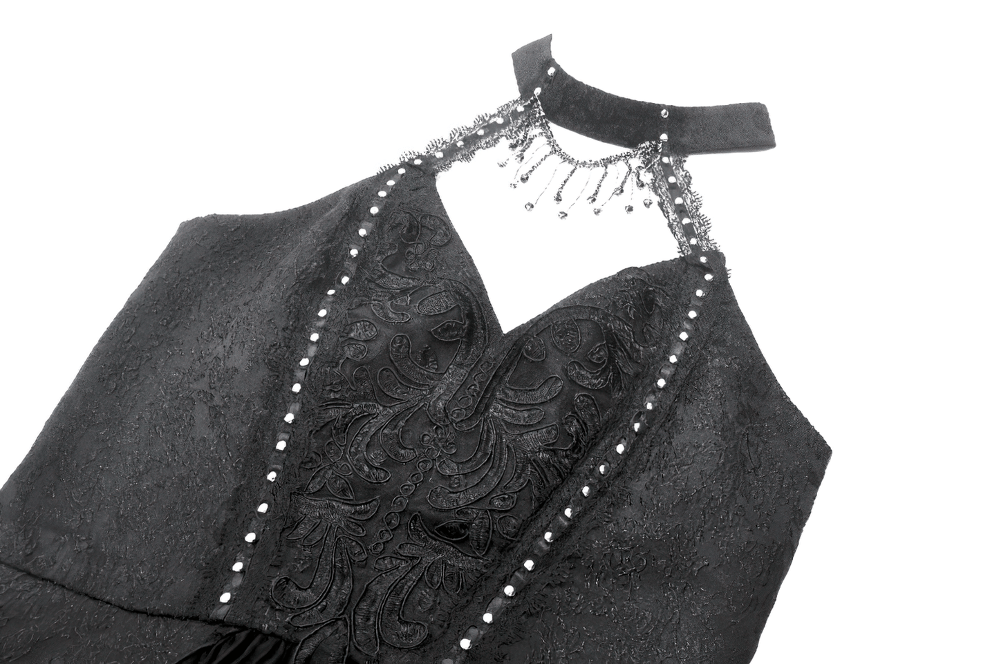 Lace Halter Corset Dress with Choker and Asymmetrical Hem