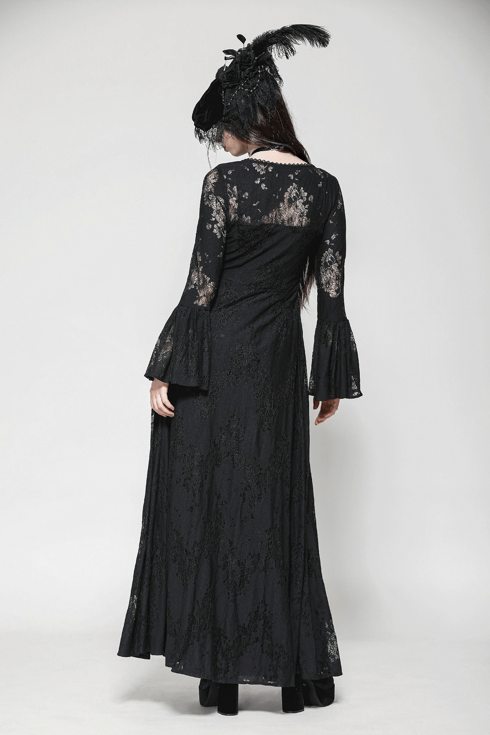 Lace Long Sleeved Cape with Floral Pattern and Bow Tie
