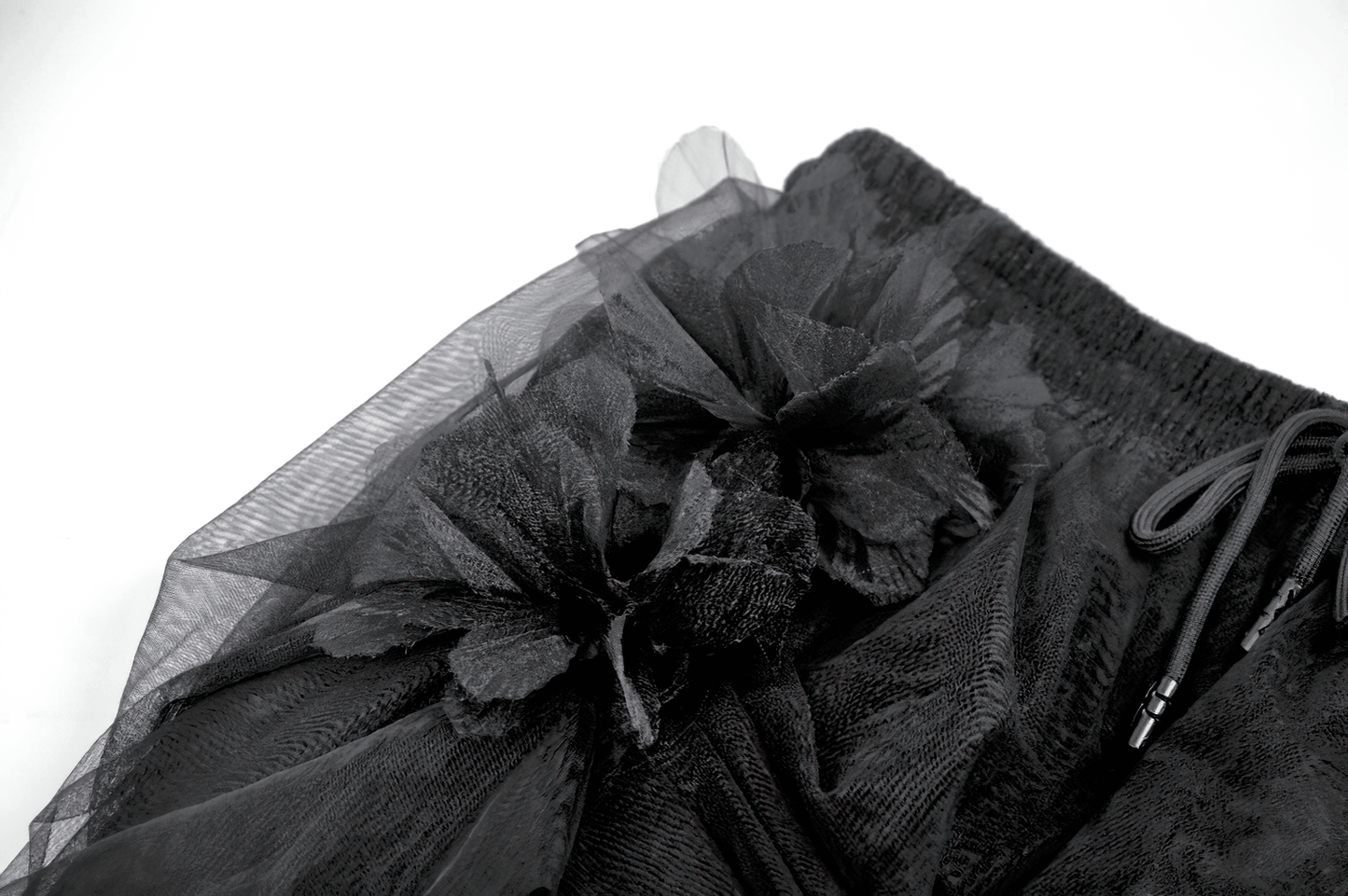 Lace Maxi Skirt with Sheer Mesh Layers and Floral Trim