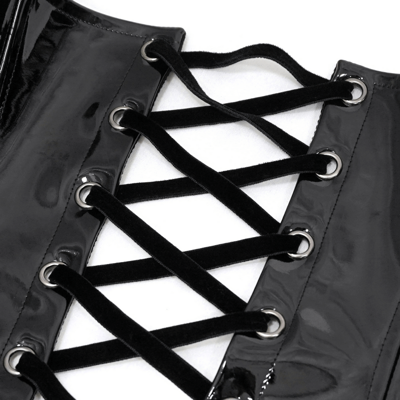 Lace Patent Leather Corset with Zipper Front and Lace-up Back