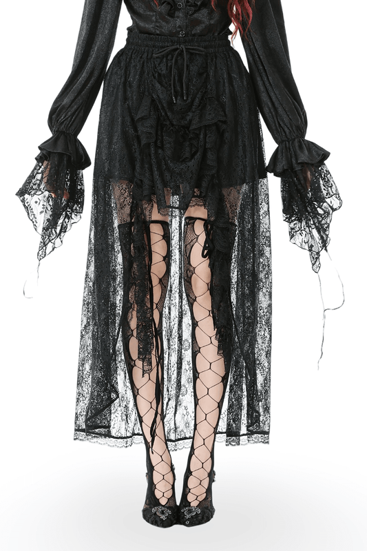 Lace Tiered Skirt with Drawstring Waist for Gothic Style