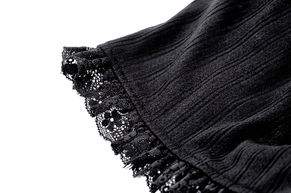 Lace Trim Black Ruffle Detail High-Waist Shorts