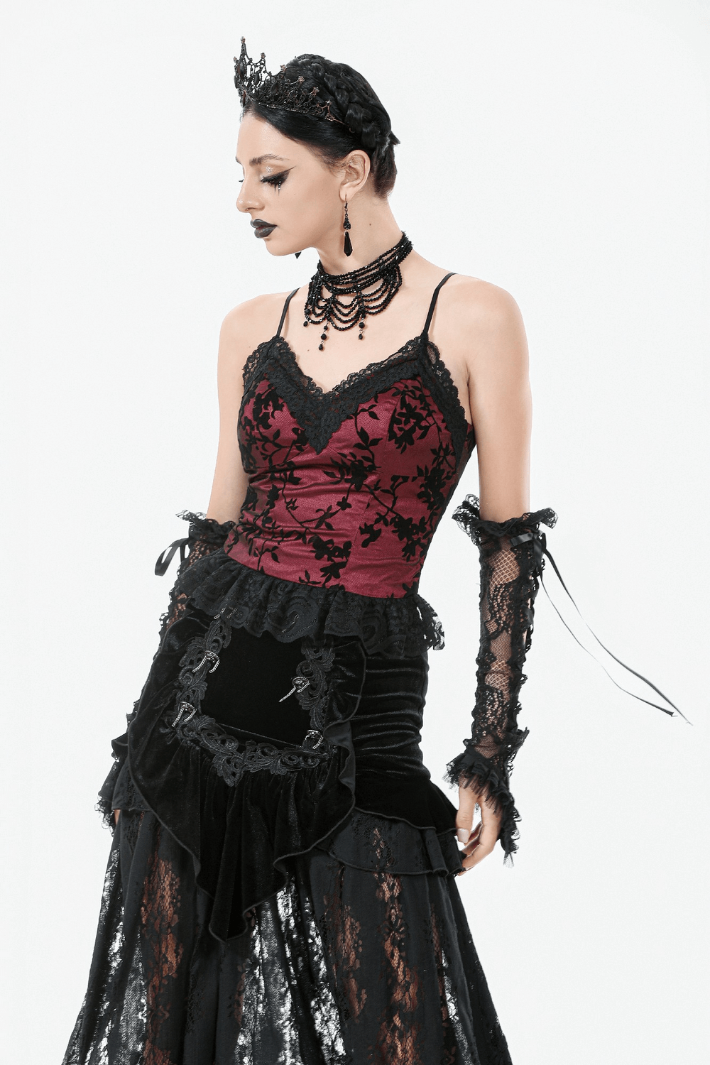 Lace-Trimmed Satin Corset Top with Floral Detail