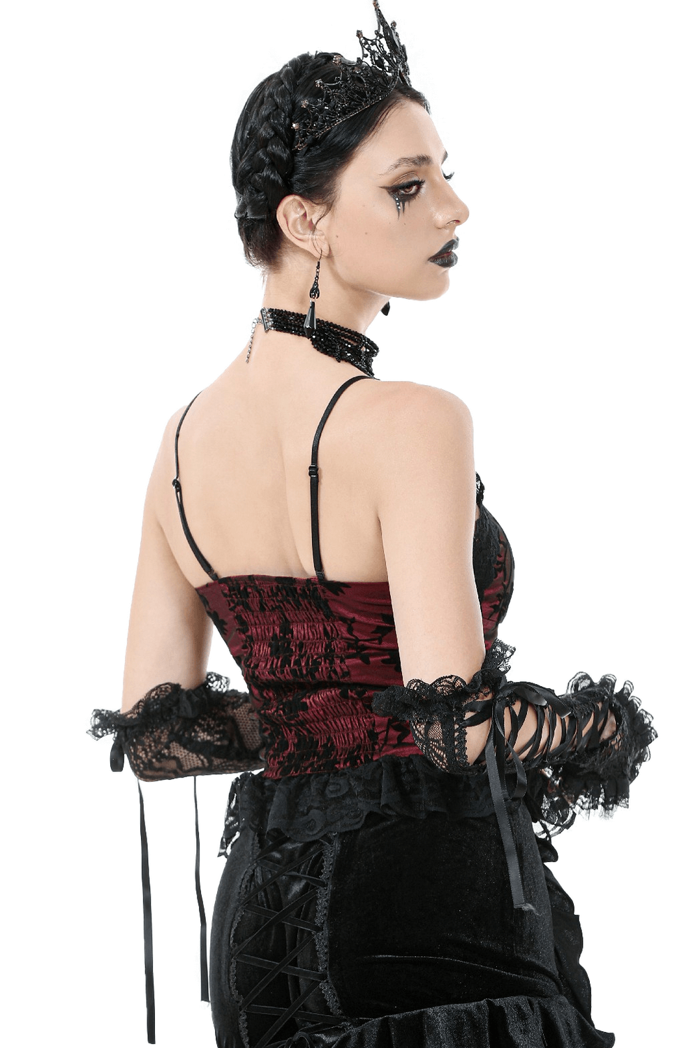 Lace-Trimmed Satin Corset Top with Floral Detail