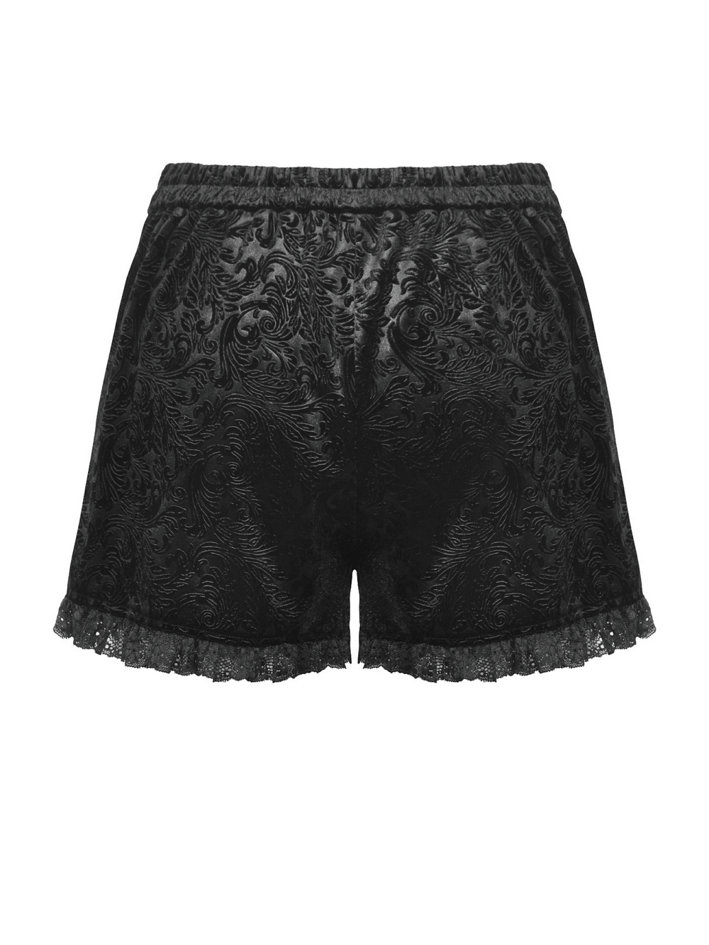 Lace-Trimmed Velvet High-Waisted Shorts with Buttons
