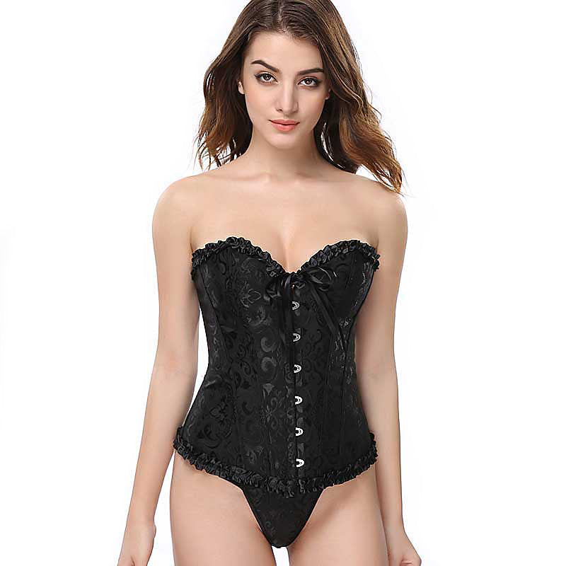 Lace-Up Gothic Corset / Floral Plus Size Corset For Women With Thong Outfit Waist