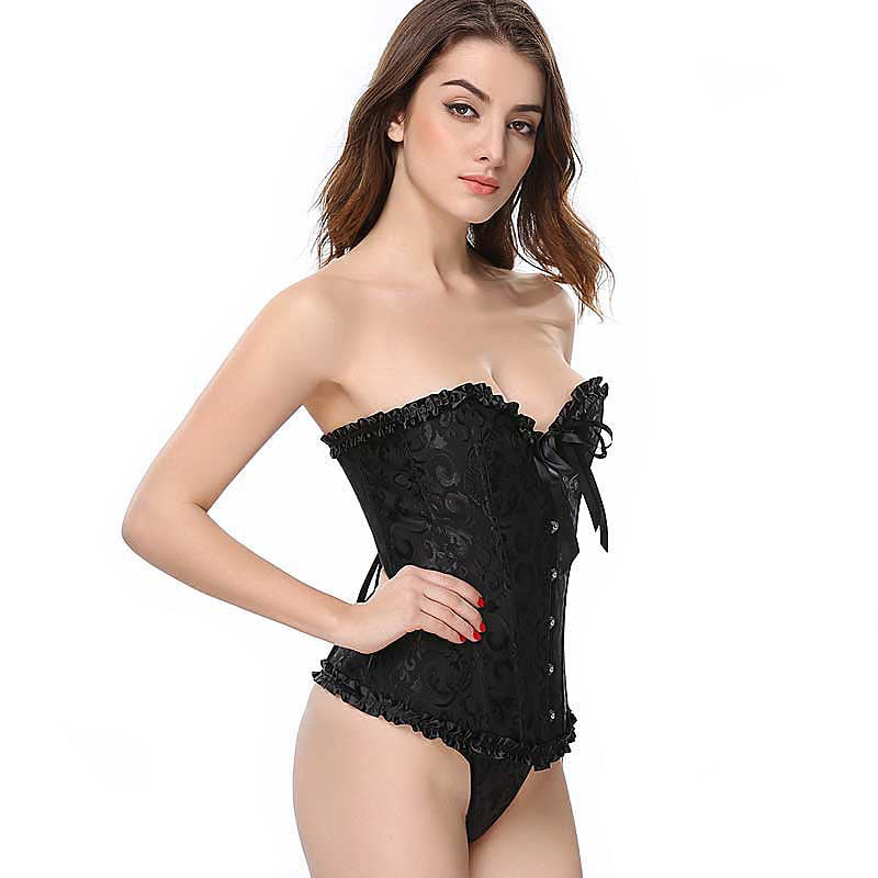 Lace-Up Gothic Corset / Floral Plus Size Corset For Women With Thong Outfit Waist