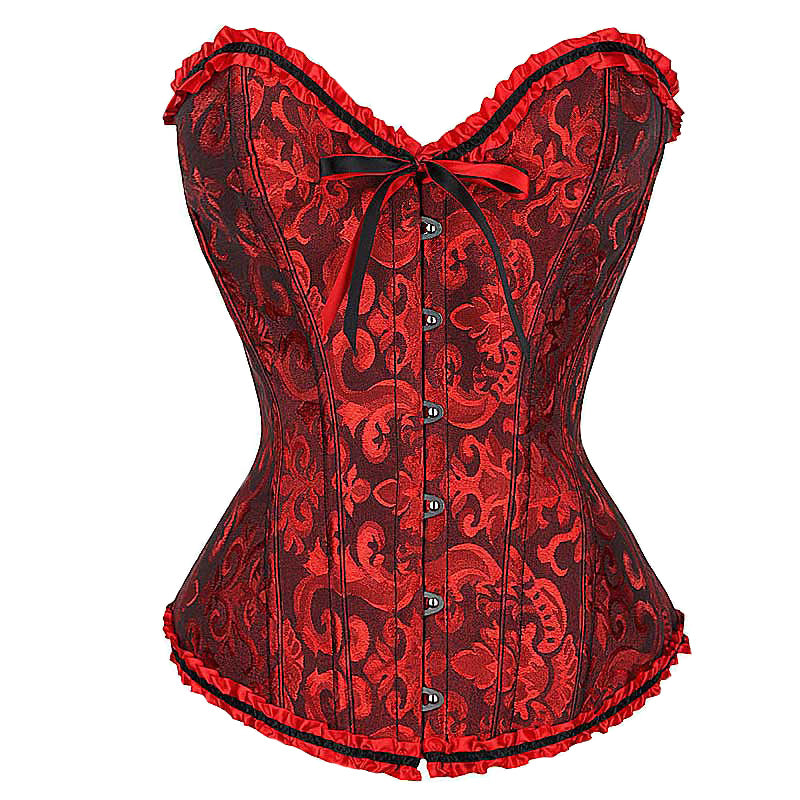 Lace-Up Gothic Corset / Floral Plus Size Corset For Women With Thong Outfit Waist