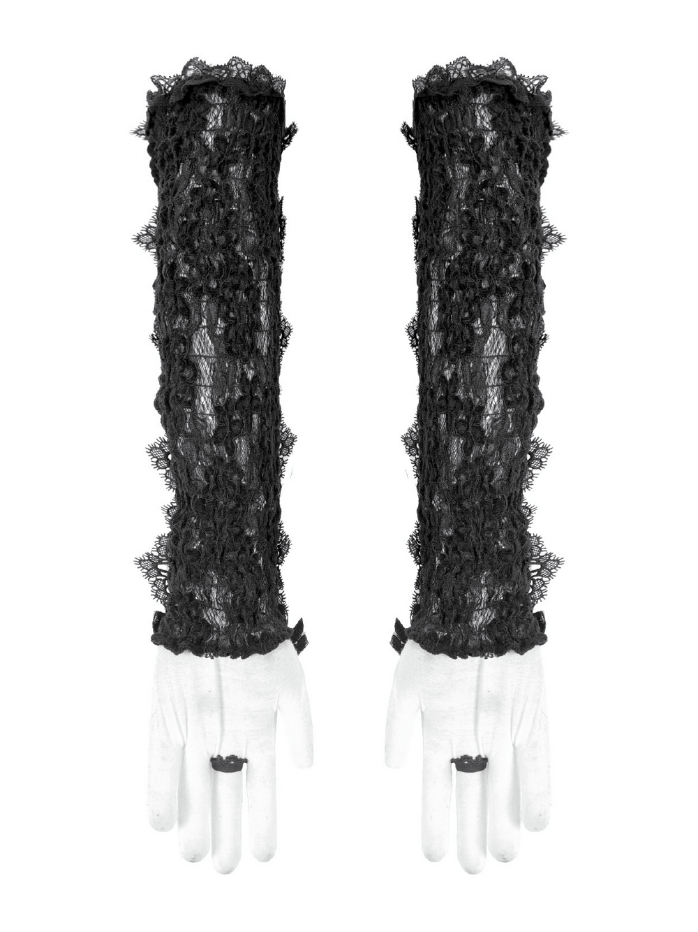 Lace-Up Long Gloves with Floral Lace and Ribbon Details