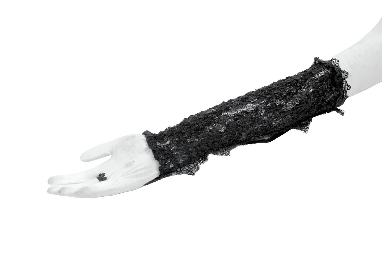 Lace-Up Long Gloves with Floral Lace and Ribbon Details