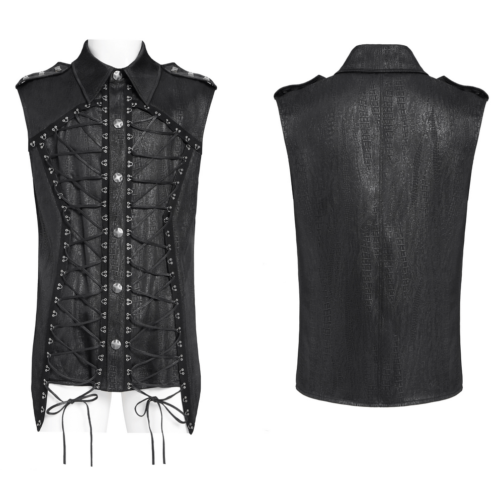 Lace-Up Sleeveless Shirt with Epaulets and Metal Buttons