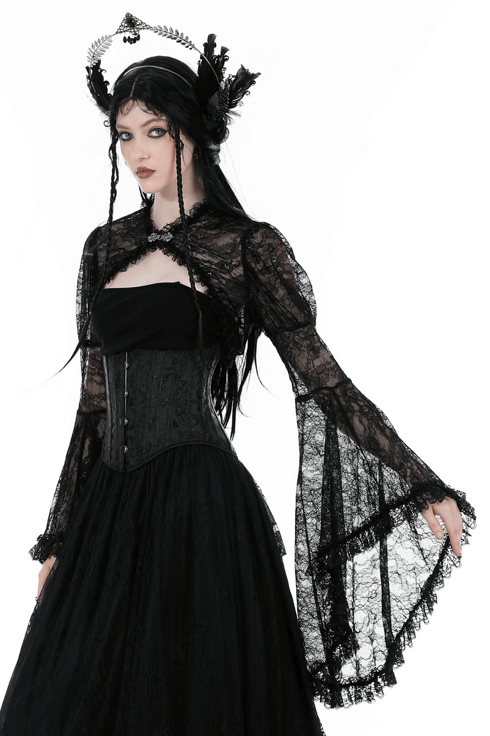 Lace Victorian Bolero Shrug Top with Long Flared Sleeves