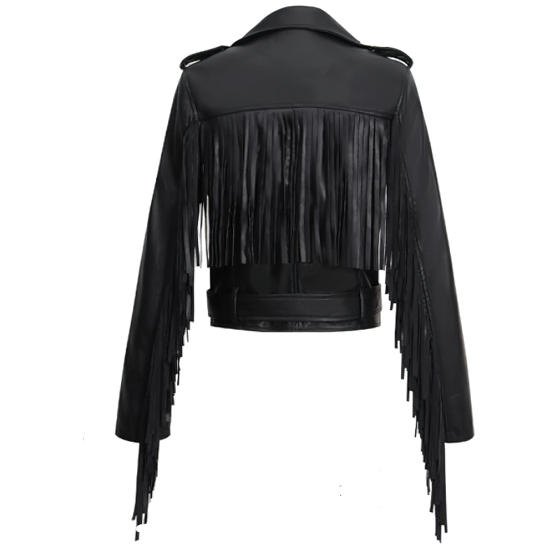 Ladies Biker Short PU Leather Thin Jacket / Rock Style Cropped Black Jacket with Belt