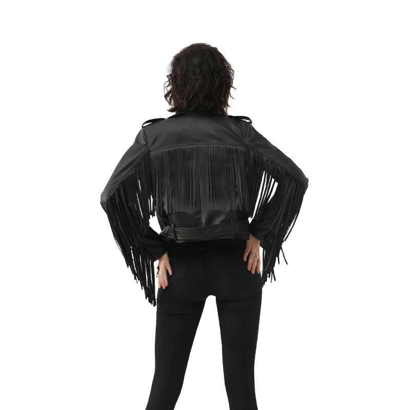 Ladies Biker Short PU Leather Thin Jacket / Rock Style Cropped Black Jacket with Belt