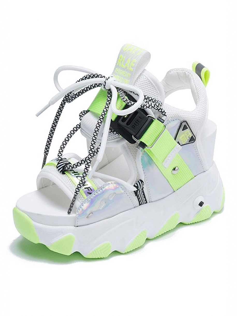 Ladies Chunky Platform Sandals With Buckle Strap / Mixed Color Women's Summer Shoes