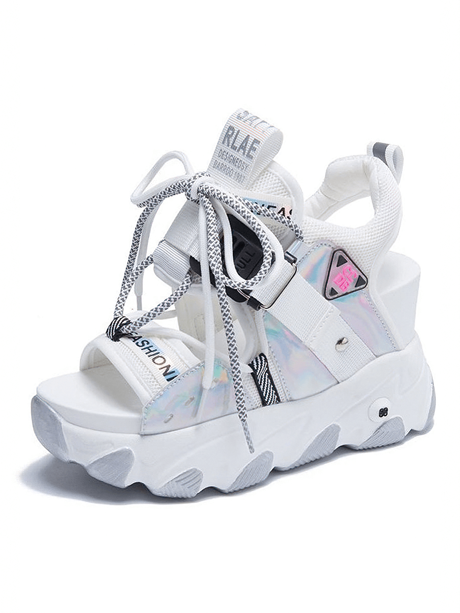 Ladies Chunky Platform Sandals With Buckle Strap / Mixed Color Women's Summer Shoes