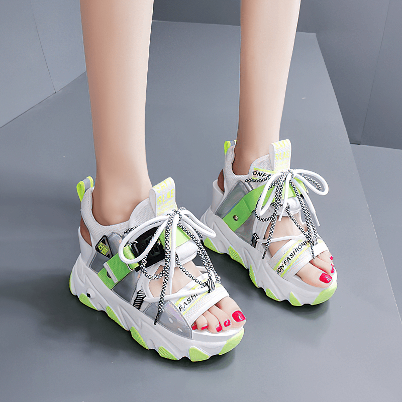 Ladies Chunky Platform Sandals With Buckle Strap / Mixed Color Women's Summer Shoes