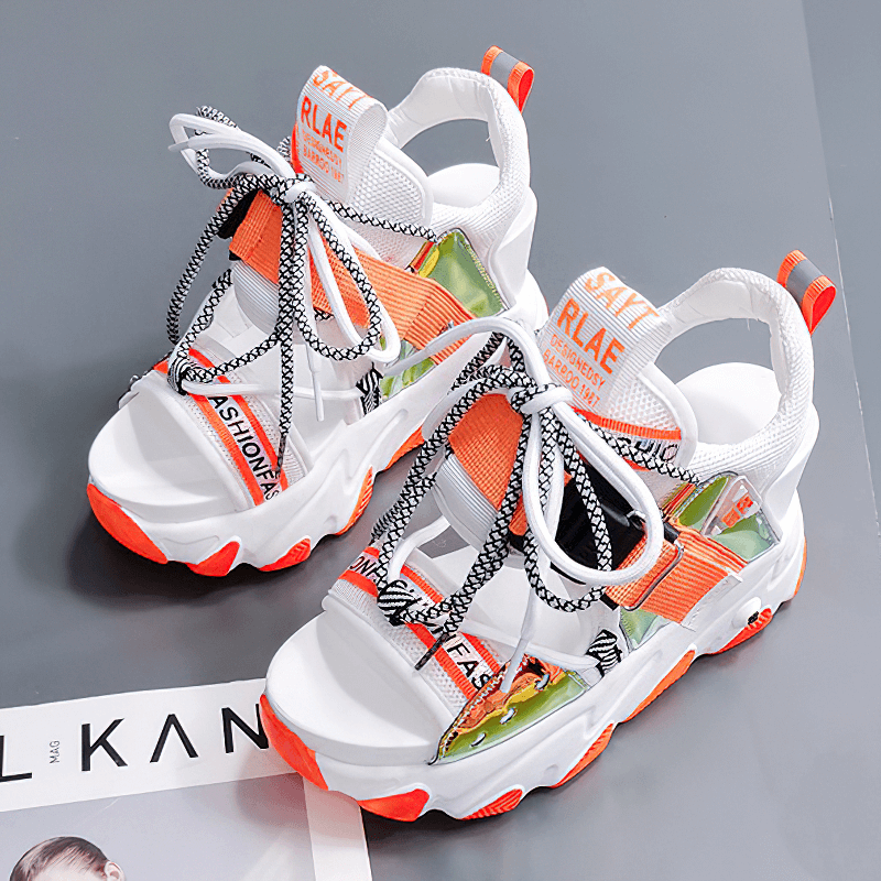 Ladies Chunky Platform Sandals With Buckle Strap / Mixed Color Women's Summer Shoes