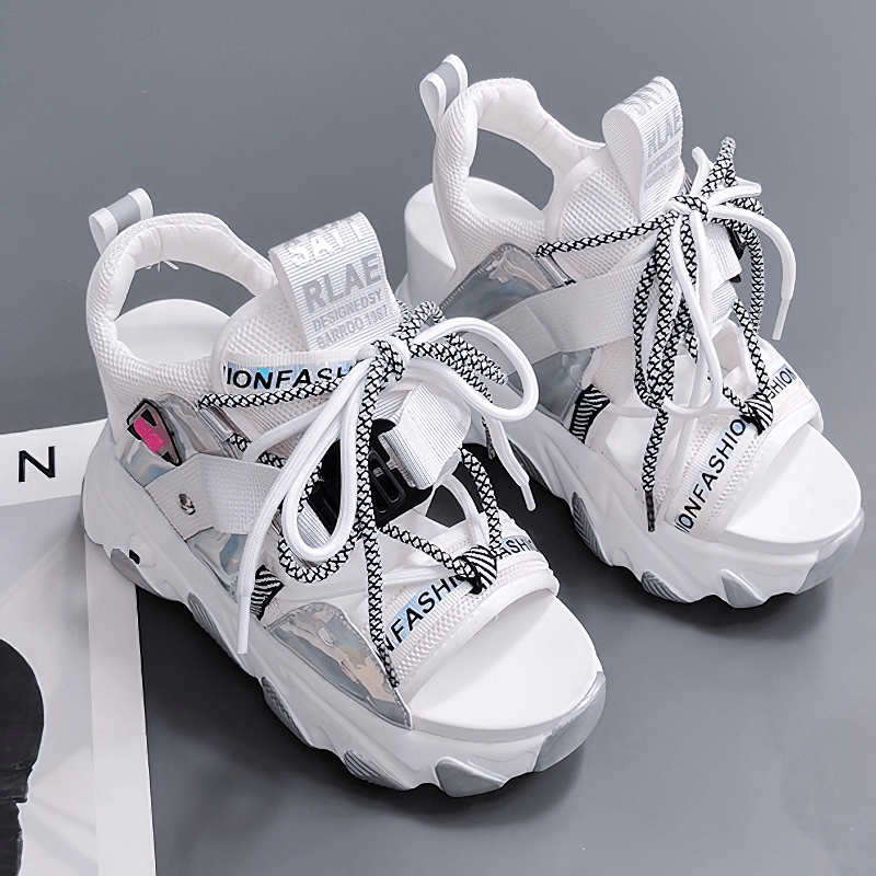 Ladies Chunky Platform Sandals With Buckle Strap / Mixed Color Women's Summer Shoes