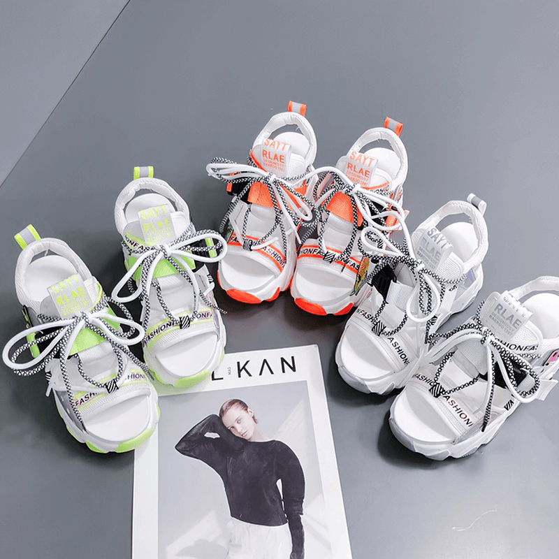 Ladies Chunky Platform Sandals With Buckle Strap / Mixed Color Women's Summer Shoes