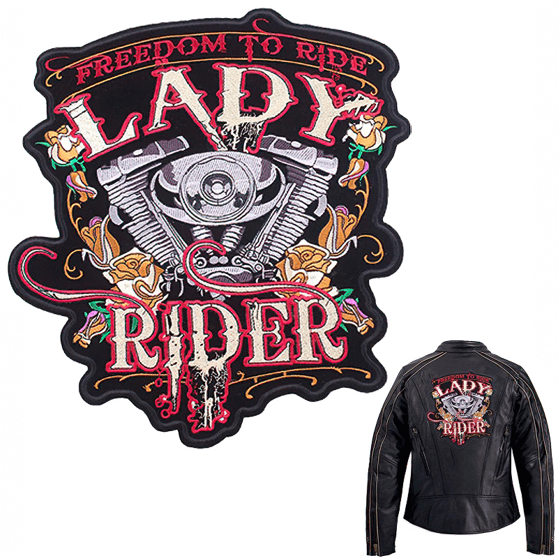Lady Rider Print Iron-On Patch For Jackets / Large Embroidered Biker Patches For Clothes