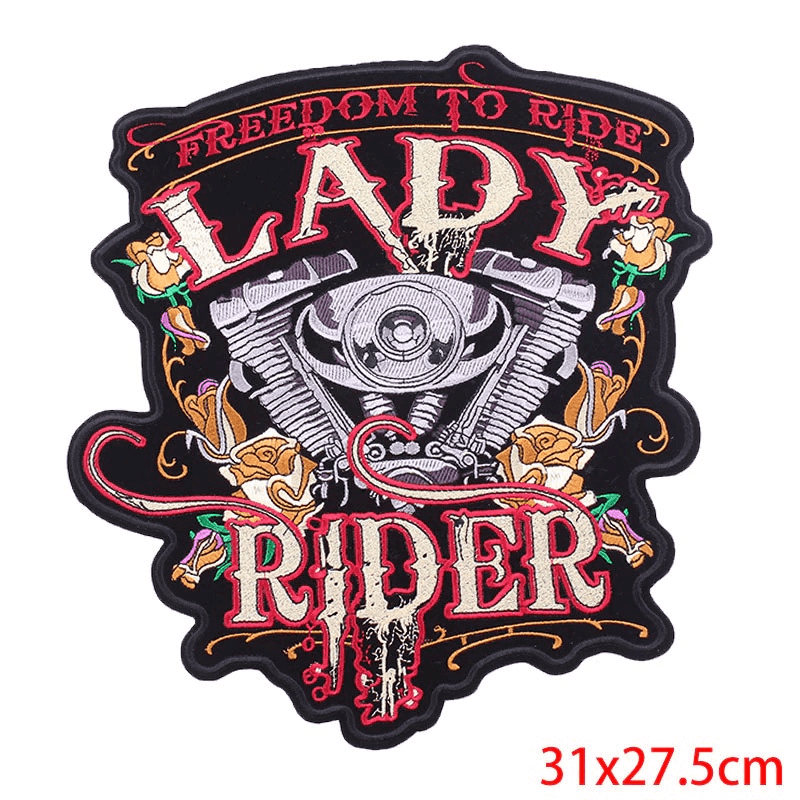 Lady Rider Print Iron-On Patch For Jackets / Large Embroidered Biker Patches For Clothes