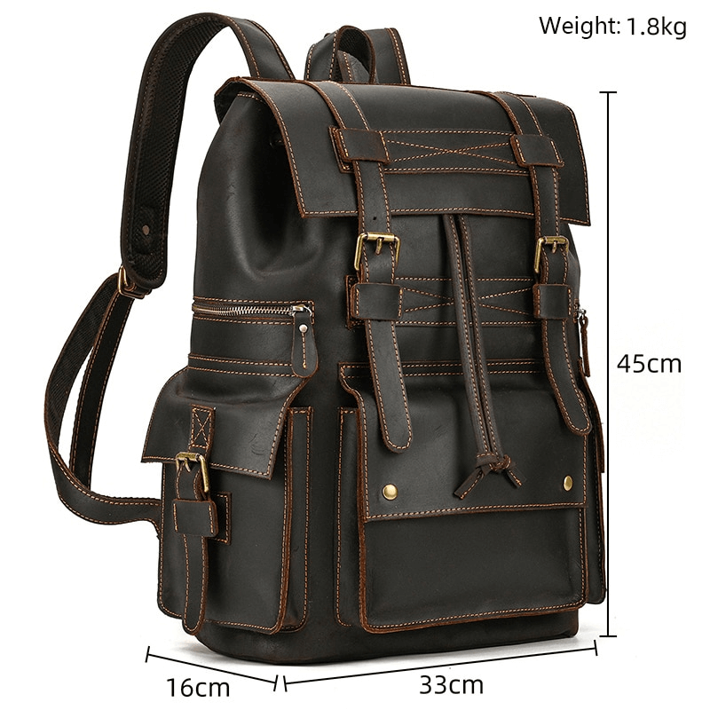 Large Genuine Leather Laptop Travel Backpack / Fashion Unisex Many Pockets Backpacks