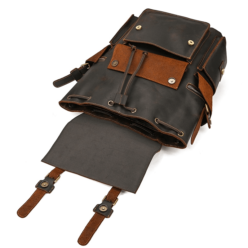 Large Genuine Leather Laptop Travel Backpack / Fashion Unisex Many Pockets Backpacks