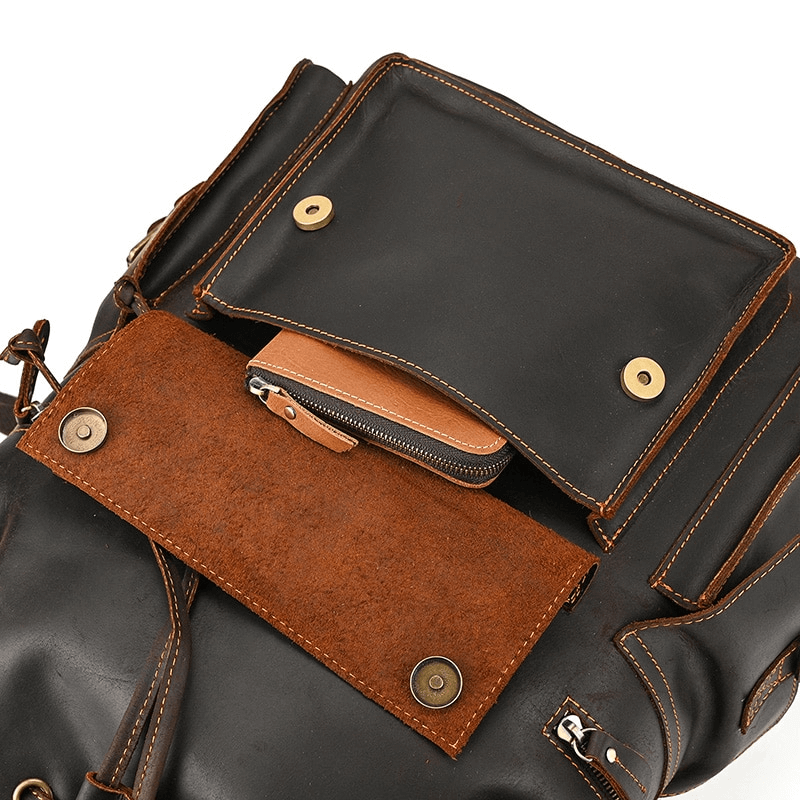 Large Genuine Leather Laptop Travel Backpack / Fashion Unisex Many Pockets Backpacks