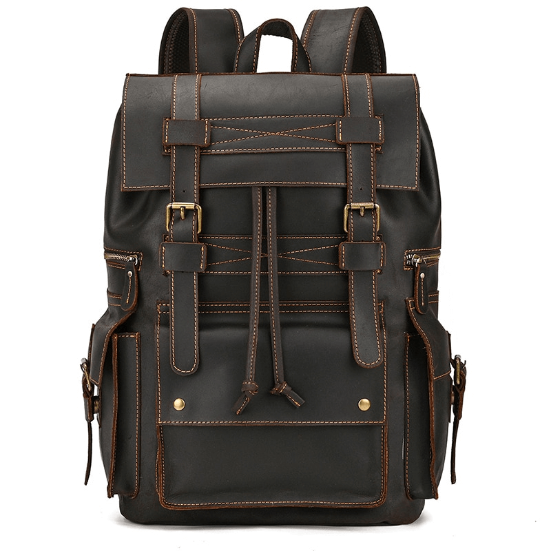 Large Genuine Leather Laptop Travel Backpack / Fashion Unisex Many Pockets Backpacks